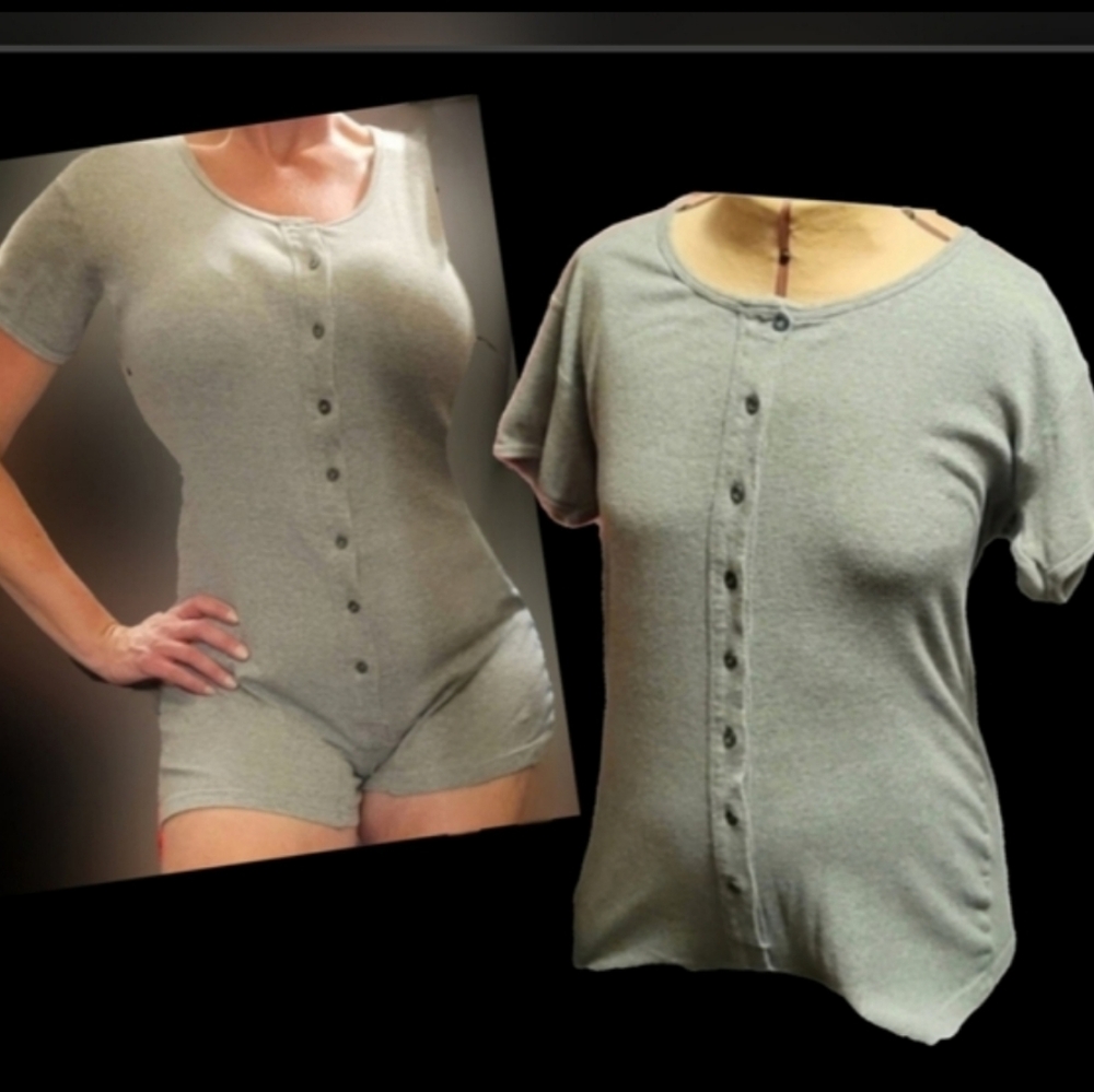 Vtg 90s Y2K Victorias Secret underware gray button up sexy thermal onesie M/L